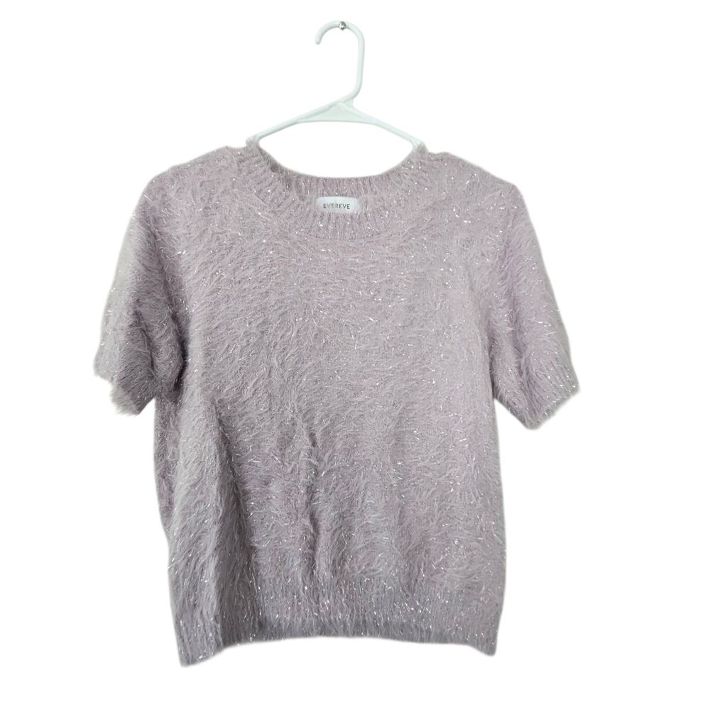 Evereve Lavender Fuzzy Short-Sleeve Sweater Size S